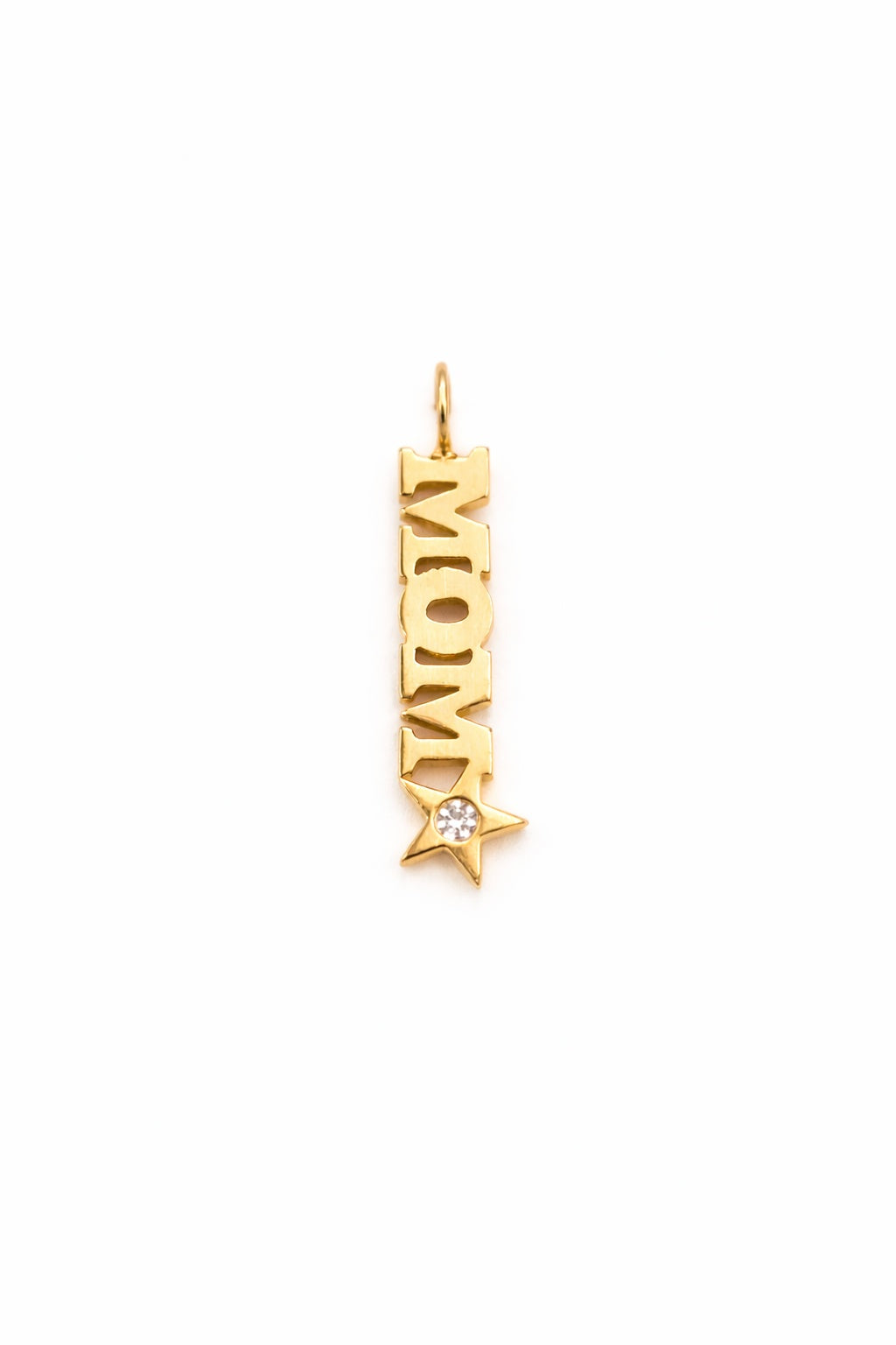 "Vertical MOM Star" Pendant Necklace - 14k Solid Yellow Gold