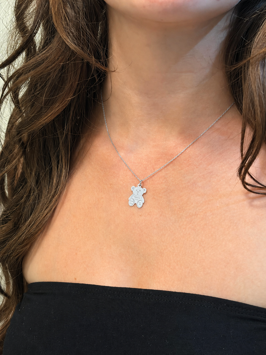 "Baby Bear" Medal Pendant Necklace with Optional Cable Chain, Sterling Silver Charm, Gift for Her, Birthday, Anniversary, Layering Jewelry