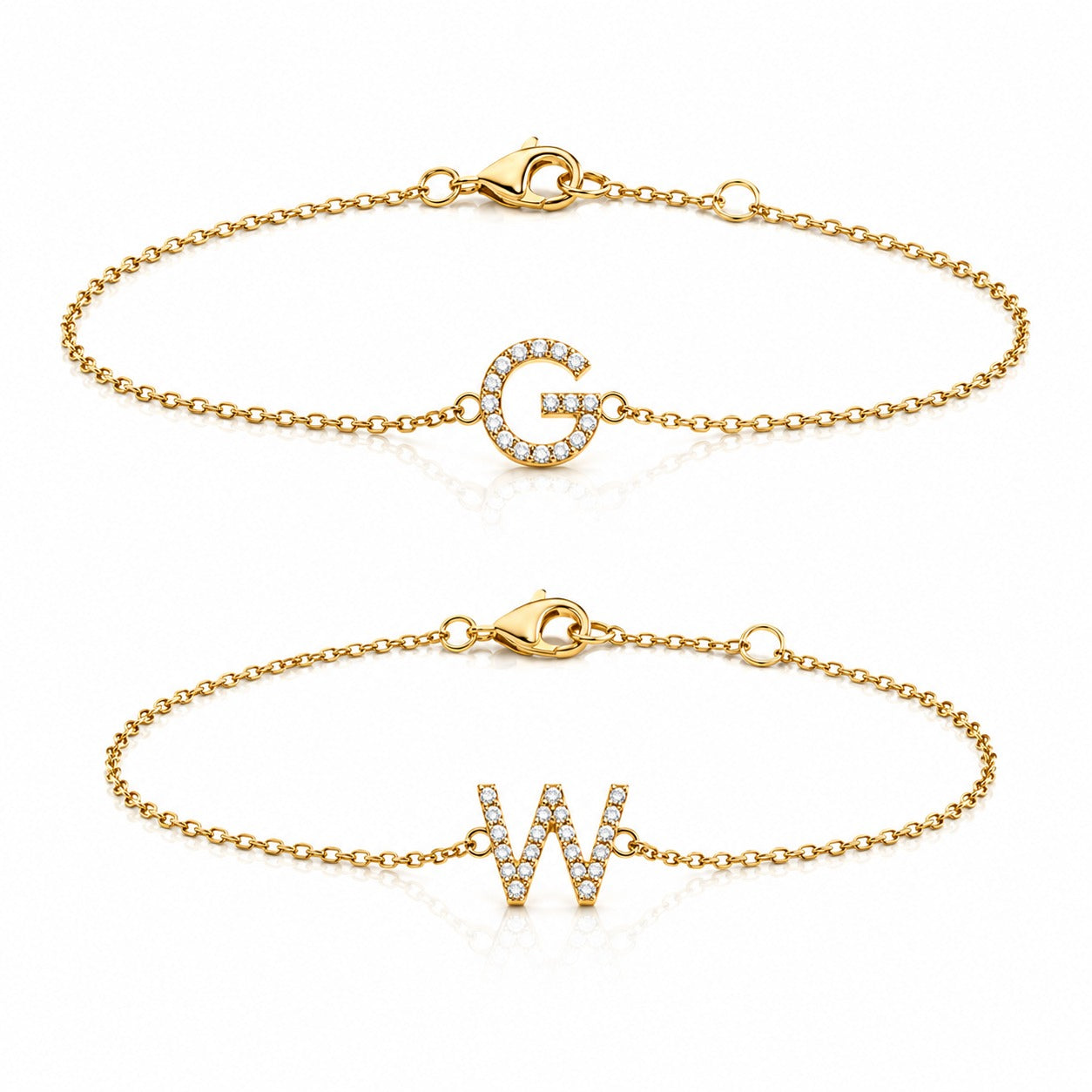 "Monogram Script" Initial Bracelet - 14k Solid Yellow Gold