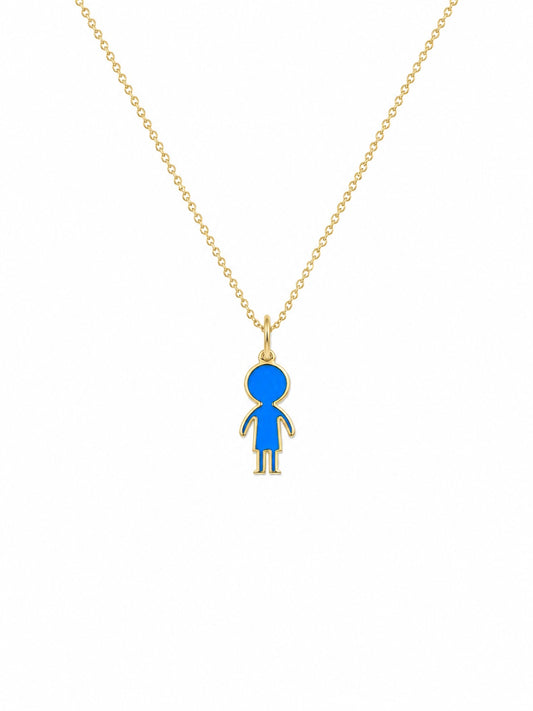 "Enamel Boy" Pendant - 14k Solid Yellow Gold