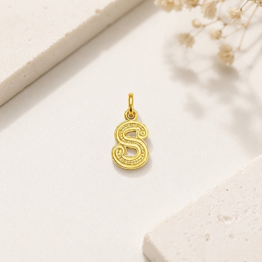 "Stippled Initial" Pendant Necklace - 14k Solid Gold