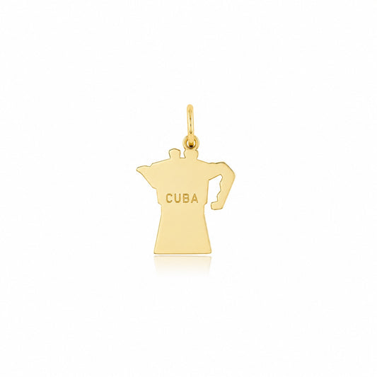 "Cuba Map Coffee Maker" Pendant - 14k Solid Yellow Gold