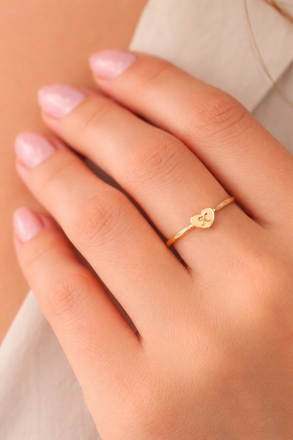 14k Solid Gold Custom Initial Ring, Engrave letter, yellow, rose and white gold