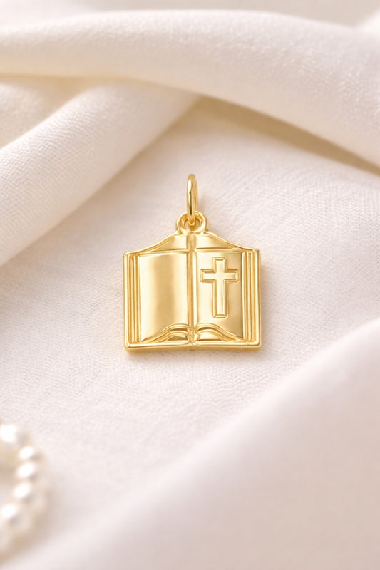 "Open Book Cross" Pendant Necklace - 14k Solid Gold