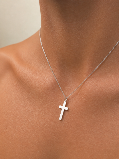 "Minimalist Cross" Pendant Necklace - 925 Sterling Silver, Available in 2 Sizes