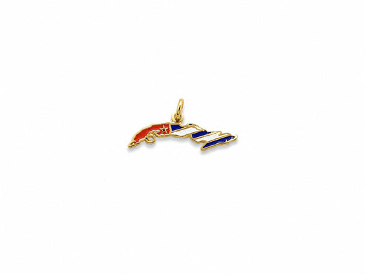 "Map of Cuba" Enamel Pendant Necklace - 14K Solid Gold, Caribbean Charm, Travel Gift, Wanderlust Jewelry, Gift for Her, Anniversary