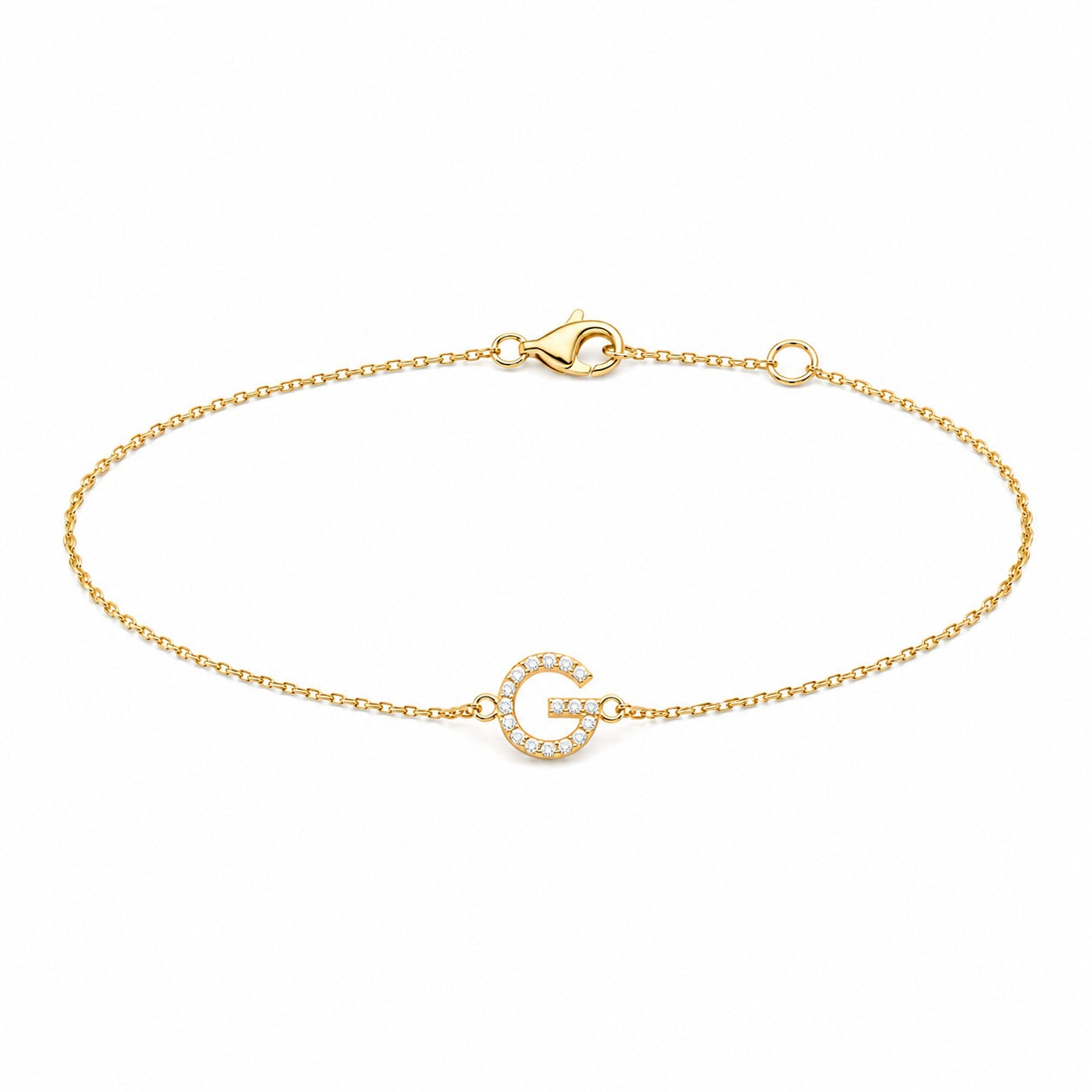"Monogram Script" Initial Bracelet - 14k Solid Yellow Gold