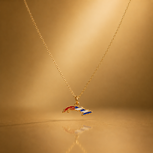 "Map of Cuba" Enamel Pendant Necklace - 14K Solid Gold, Caribbean Charm, Travel Gift, Wanderlust Jewelry, Gift for Her, Anniversary