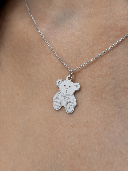 "Baby Bear" Medal Pendant Necklace with Optional Cable Chain, Sterling Silver Charm, Gift for Her, Birthday, Anniversary, Layering Jewelry