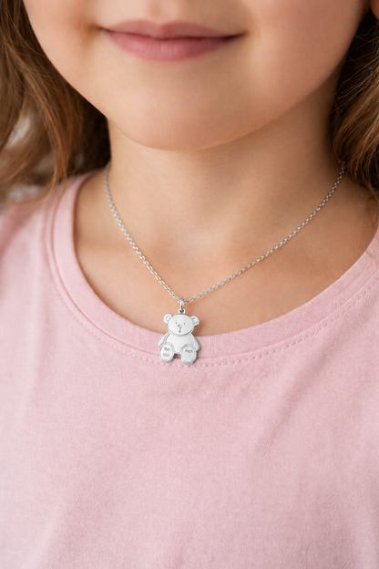 "Baby Bear" Medal Pendant Necklace with Optional Cable Chain, Sterling Silver Charm, Gift for Her, Birthday, Anniversary, Layering Jewelry
