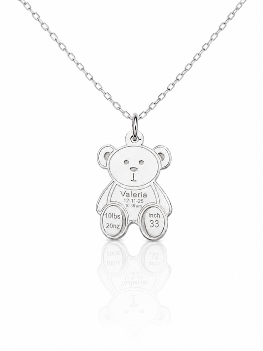 "Baby Bear" Medal Pendant Necklace with Optional Cable Chain, Sterling Silver Charm, Gift for Her, Birthday, Anniversary, Layering Jewelry