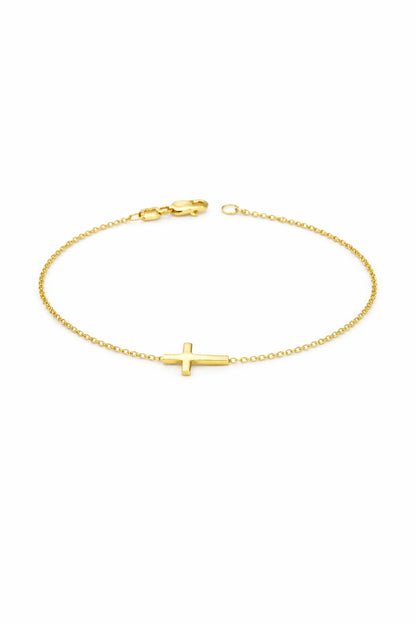 "Pavé Cross" Bracelet - 14k Solid Yellow Gold