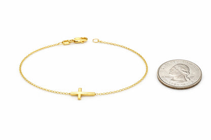 "Pavé Cross" Bracelet - 14k Solid Yellow Gold