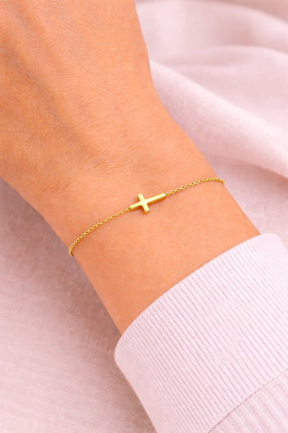 "Pavé Cross" Bracelet - 14k Solid Yellow Gold