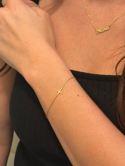 "Pavé Cross" Bracelet - 14k Solid Yellow Gold