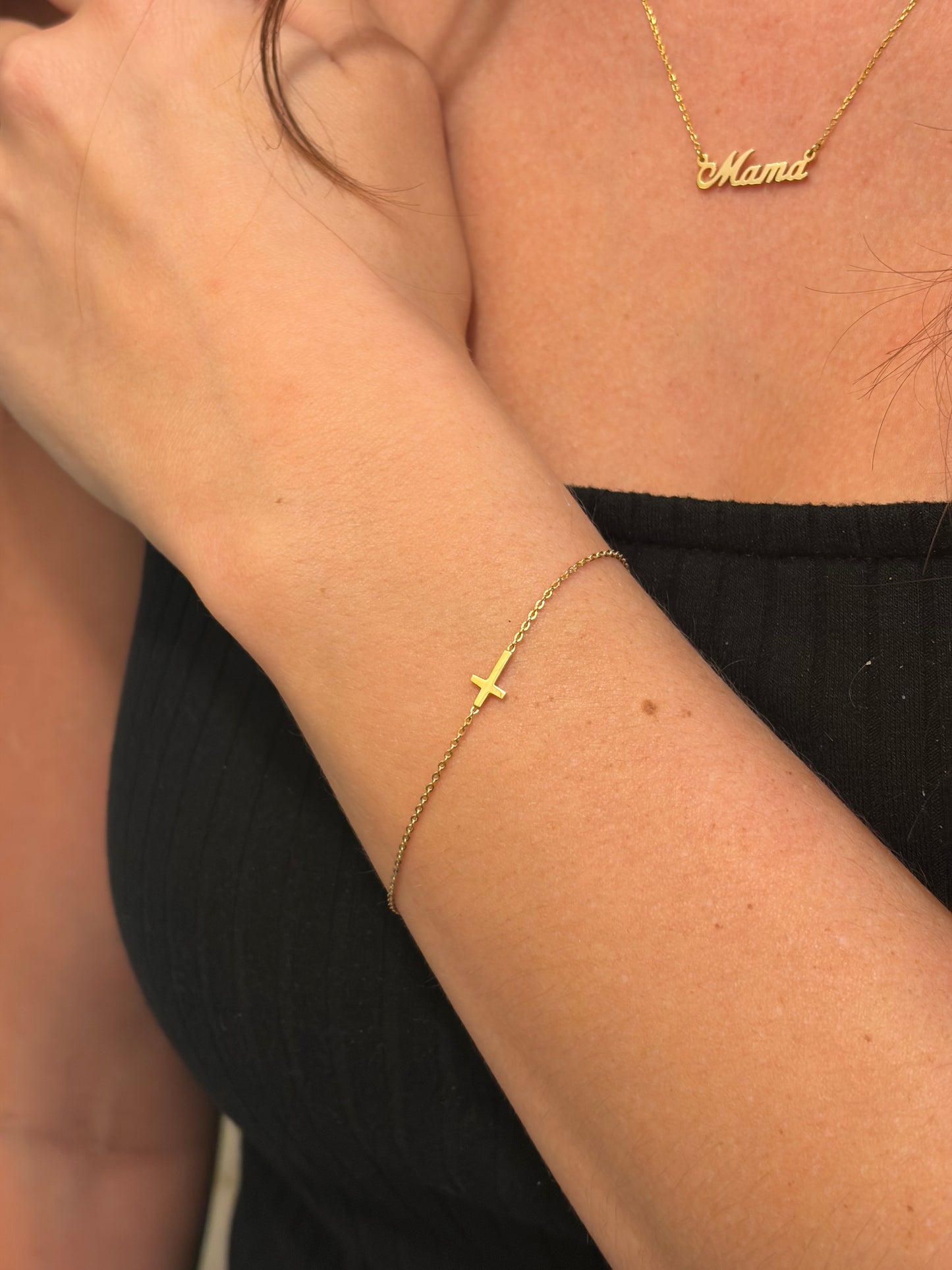 "Pavé Cross" Bracelet - 14k Solid Yellow Gold