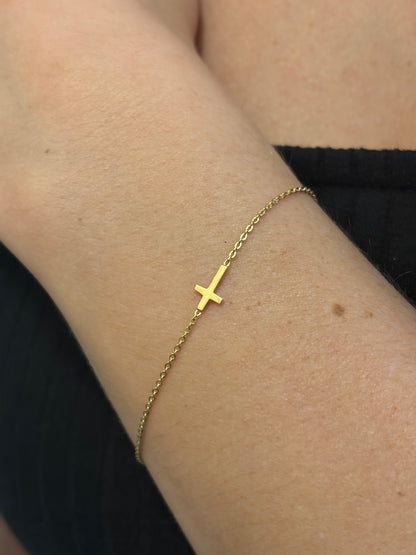 "Pavé Cross" Bracelet - 14k Solid Yellow Gold