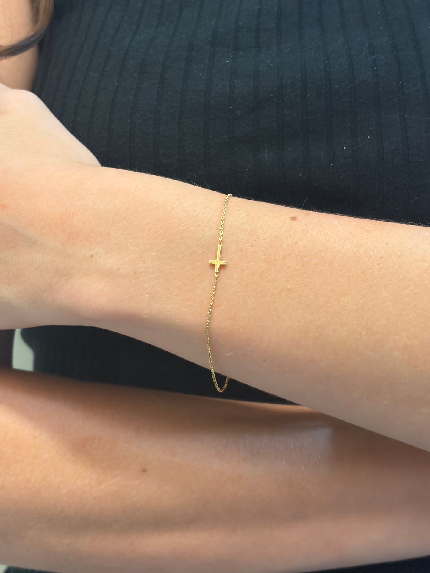 "Pavé Cross" Bracelet - 14k Solid Yellow Gold