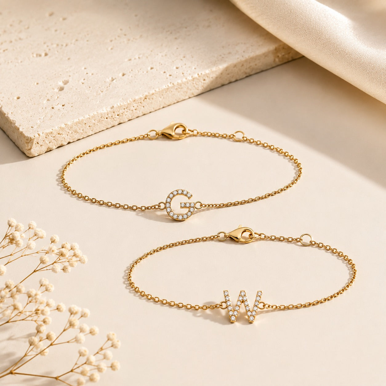 "Monogram Script" Initial Bracelet - 14k Solid Yellow Gold