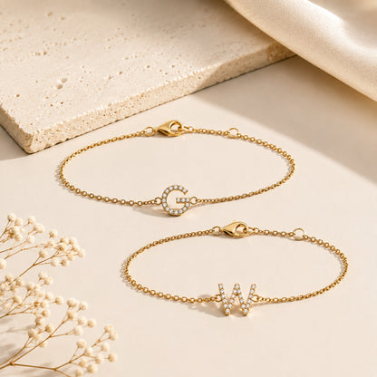 "Monogram Script" Initial Bracelet - 14k Solid Yellow Gold