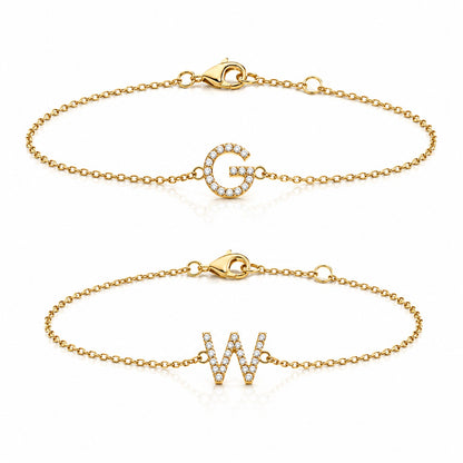 "Monogram Script" Initial Bracelet - 14k Solid Yellow Gold
