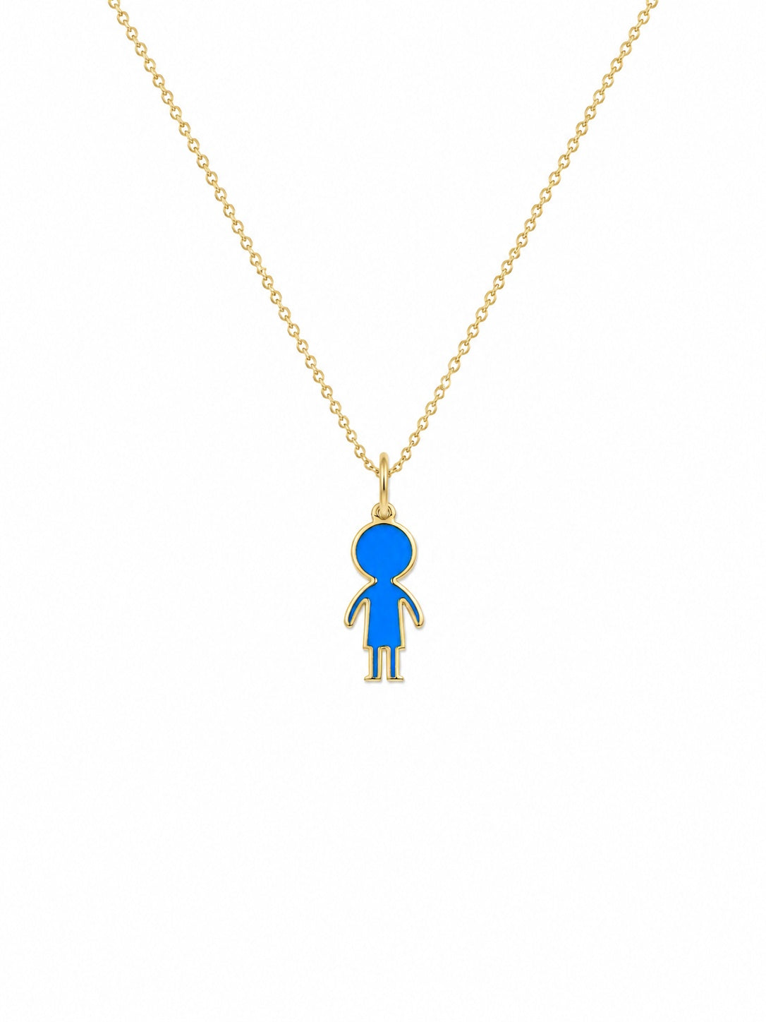 14K Gold Boy & Girl Enamel Pendant Necklace with Optional Cable Chain, Personalized Children's Charm, Gift for Kid, Birthday