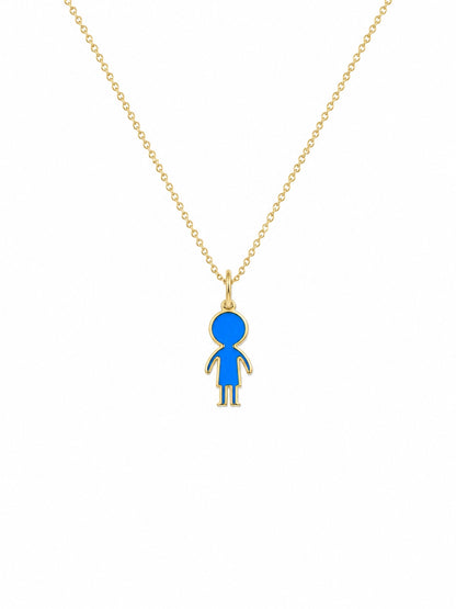 14K Gold Boy & Girl Enamel Pendant Necklace with Optional Cable Chain, Personalized Children's Charm, Gift for Kid, Birthday