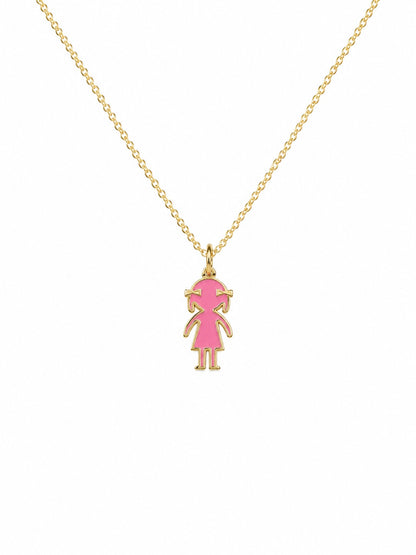14K Gold Boy & Girl Enamel Pendant Necklace with Optional Cable Chain, Personalized Children's Charm, Gift for Kid, Birthday