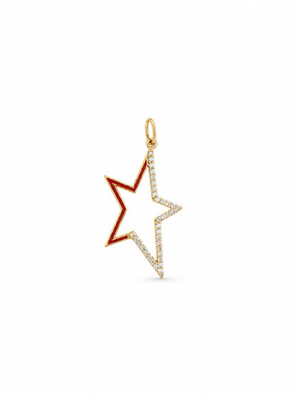 "Oval Star with Enamel" Pendant Necklace - 14K Solid Gold, Optional Cable Chain, Dainty Charm, Gift for Her, Anniversary, Celestial Jewelry
