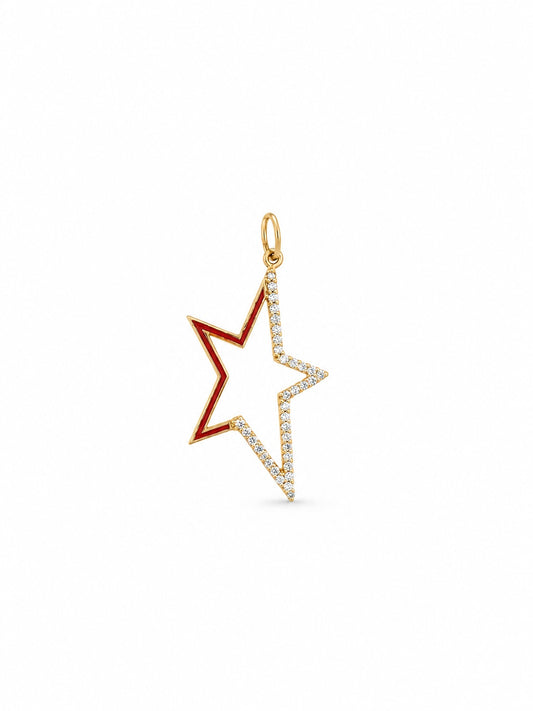 "Oval Star with Enamel" Pendant Necklace - 14K Solid Gold, Optional Cable Chain, Dainty Charm, Gift for Her, Anniversary, Celestial Jewelry