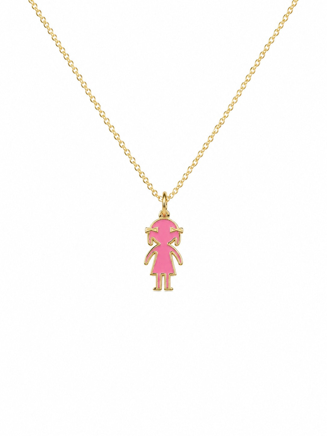14K Gold Boy & Girl Enamel Pendant Necklace with Optional Cable Chain, Personalized Children's Charm, Gift for Kid, Birthday