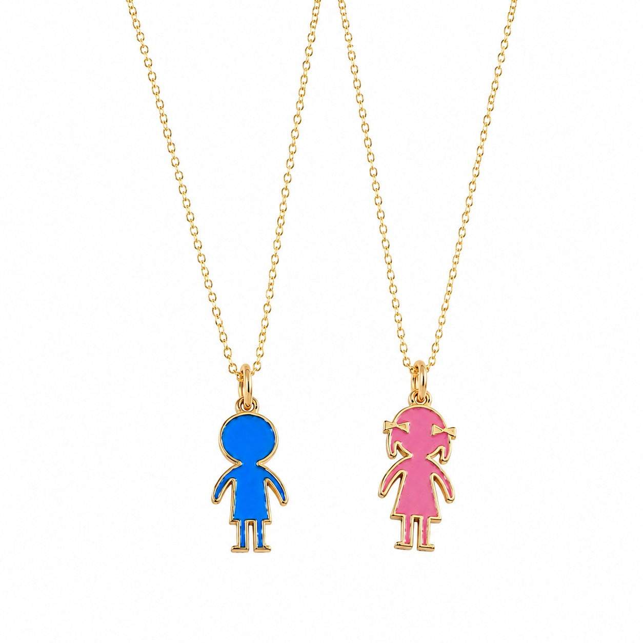 14K Gold Boy & Girl Enamel Pendant Necklace with Optional Cable Chain, Personalized Children's Charm, Gift for Kid, Birthday