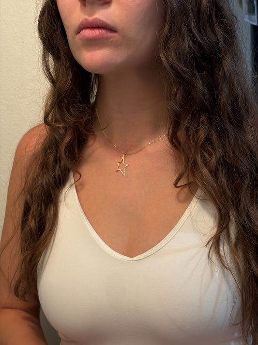 "Oval Star with Enamel" Pendant Necklace - 14K Solid Gold, Optional Cable Chain, Dainty Charm, Gift for Her, Anniversary, Celestial Jewelry