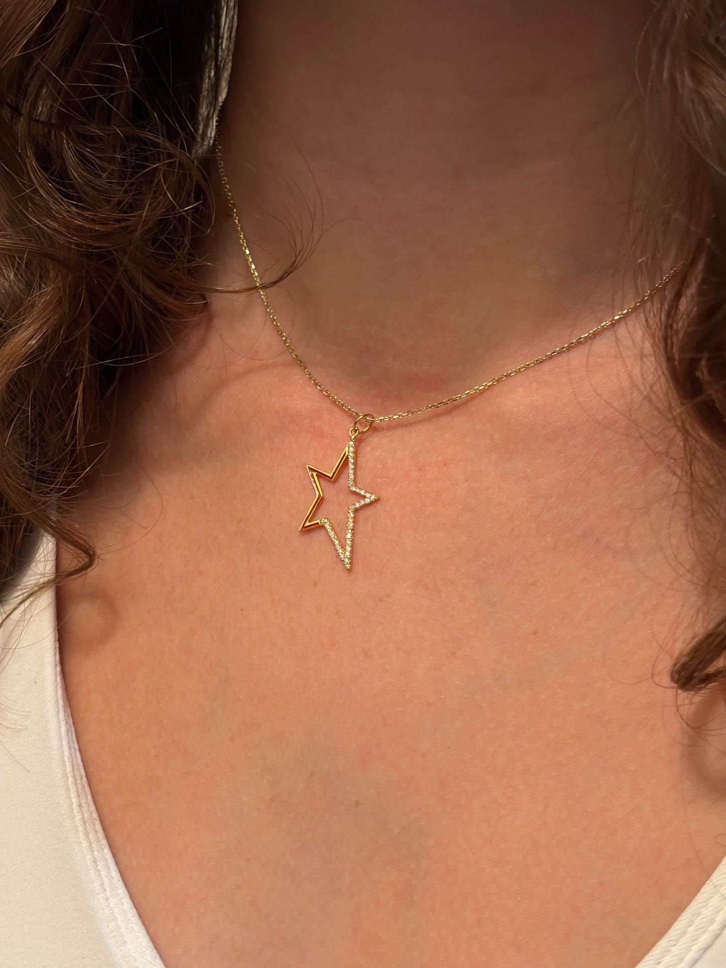 "Oval Star with Enamel" Pendant Necklace - 14K Solid Gold, Optional Cable Chain, Dainty Charm, Gift for Her, Anniversary, Celestial Jewelry