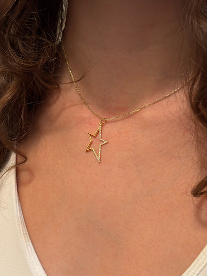 "Oval Star with Enamel" Pendant Necklace - 14K Solid Gold, Optional Cable Chain, Dainty Charm, Gift for Her, Anniversary, Celestial Jewelry