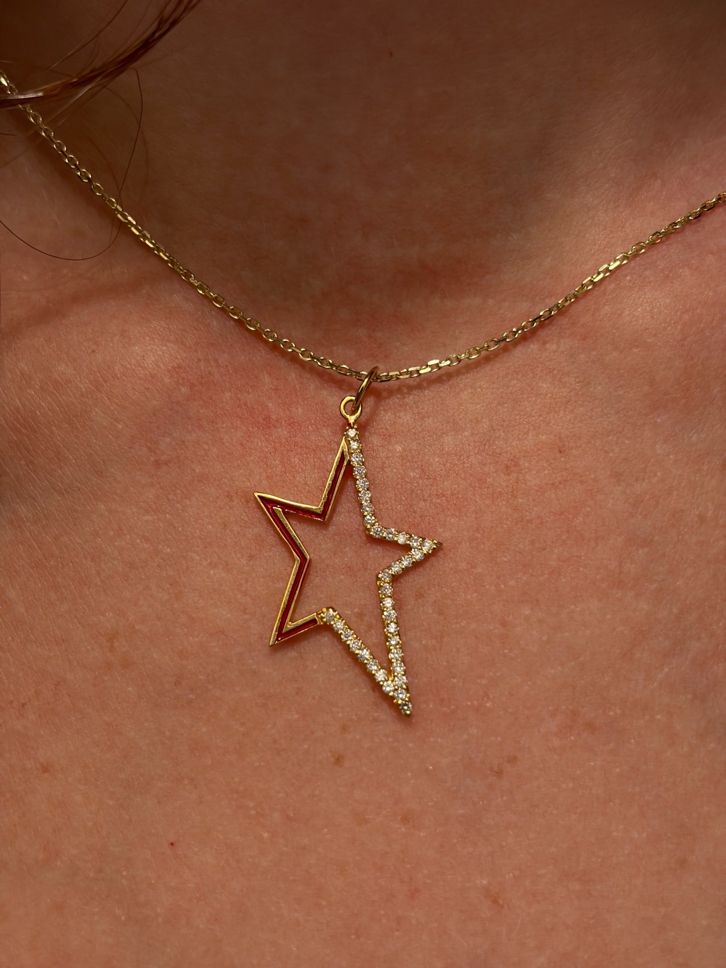 "Oval Star with Enamel" Pendant Necklace - 14K Solid Gold, Optional Cable Chain, Dainty Charm, Gift for Her, Anniversary, Celestial Jewelry