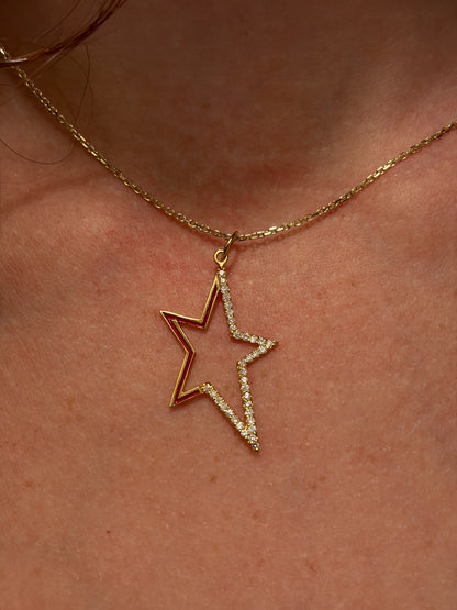 "Oval Star with Enamel" Pendant Necklace - 14K Solid Gold, Optional Cable Chain, Dainty Charm, Gift for Her, Anniversary, Celestial Jewelry