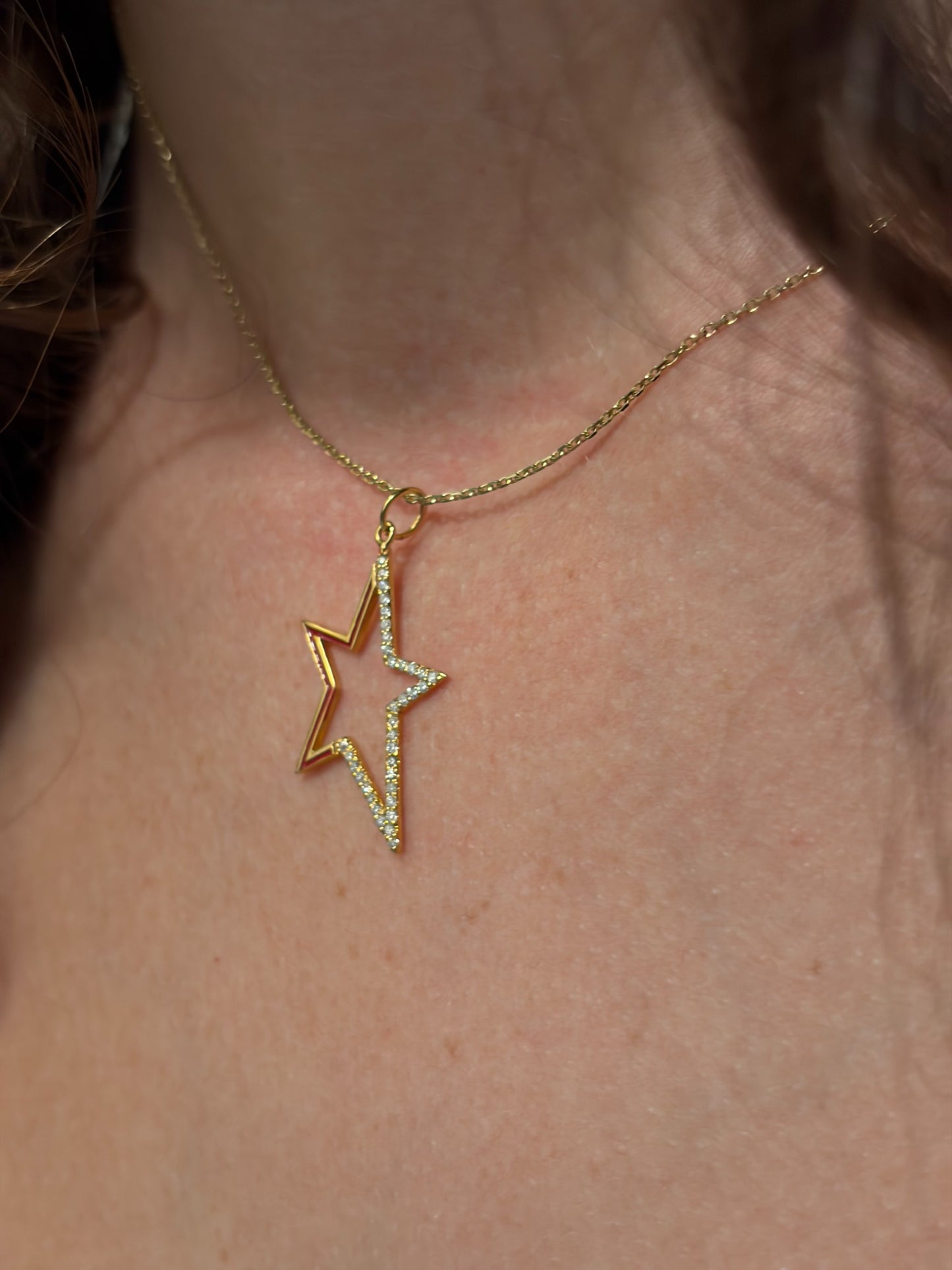 "Oval Star with Enamel" Pendant Necklace - 14K Solid Gold, Optional Cable Chain, Dainty Charm, Gift for Her, Anniversary, Celestial Jewelry