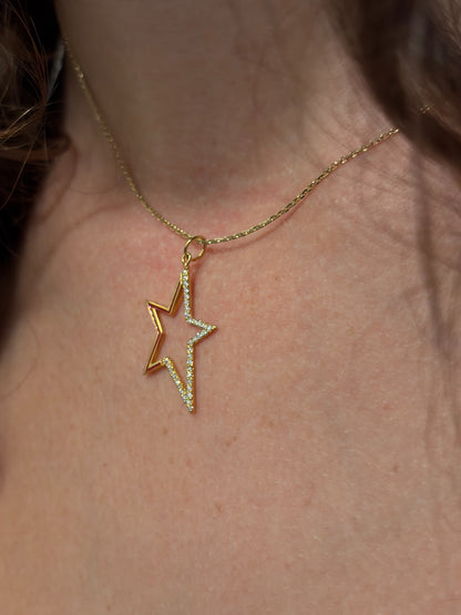 "Oval Star with Enamel" Pendant Necklace - 14K Solid Gold, Optional Cable Chain, Dainty Charm, Gift for Her, Anniversary, Celestial Jewelry