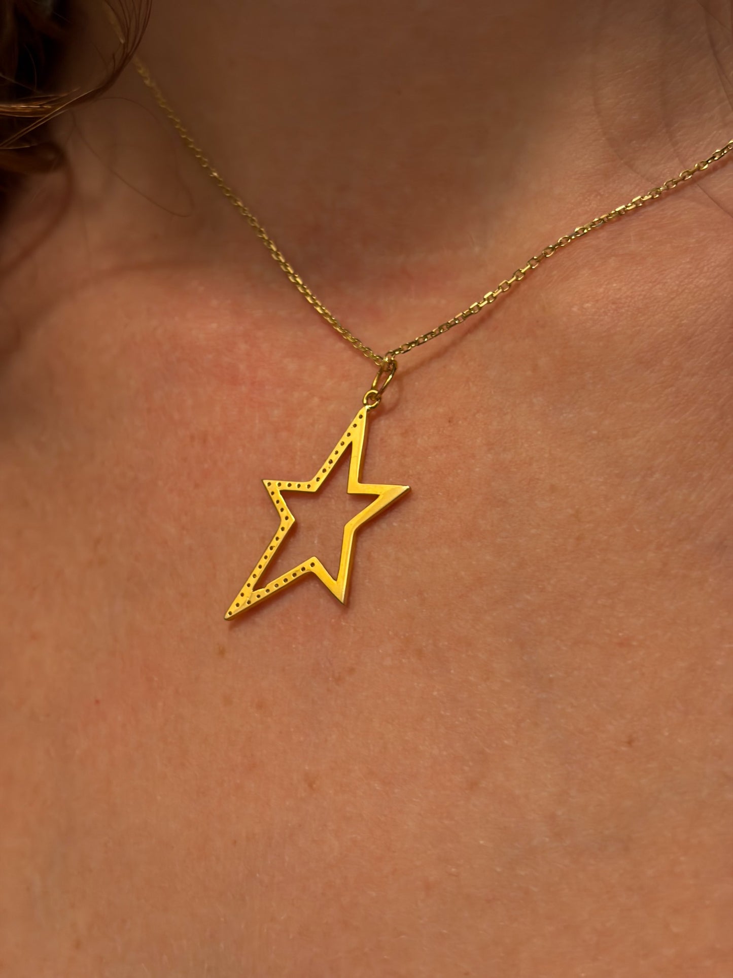 "Oval Star with Enamel" Pendant Necklace - 14K Solid Gold, Optional Cable Chain, Dainty Charm, Gift for Her, Anniversary, Celestial Jewelry