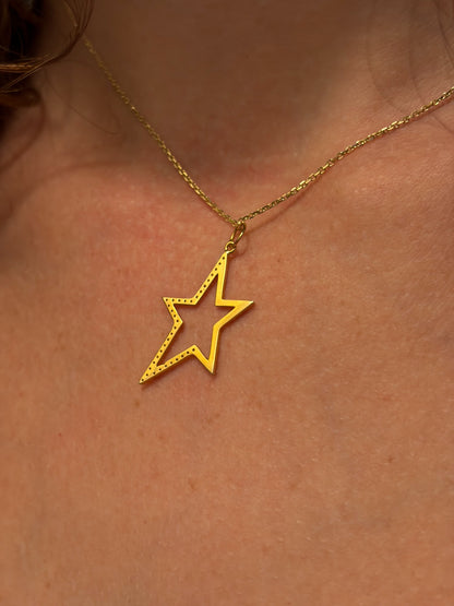 "Oval Star with Enamel" Pendant Necklace - 14K Solid Gold, Optional Cable Chain, Dainty Charm, Gift for Her, Anniversary, Celestial Jewelry