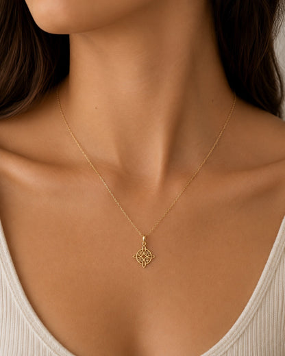 "Witches Knot" Pendant Necklace - 14K Solid Gold with Optional Cable Chain, Esoteric Amulet, Mystical Charm, Gift for Her, Occult Jewelry