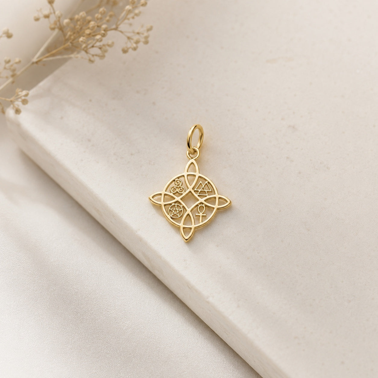 "Witches Knot" Pendant Necklace - 14K Solid Gold with Optional Cable Chain, Esoteric Amulet, Mystical Charm, Gift for Her, Occult Jewelry