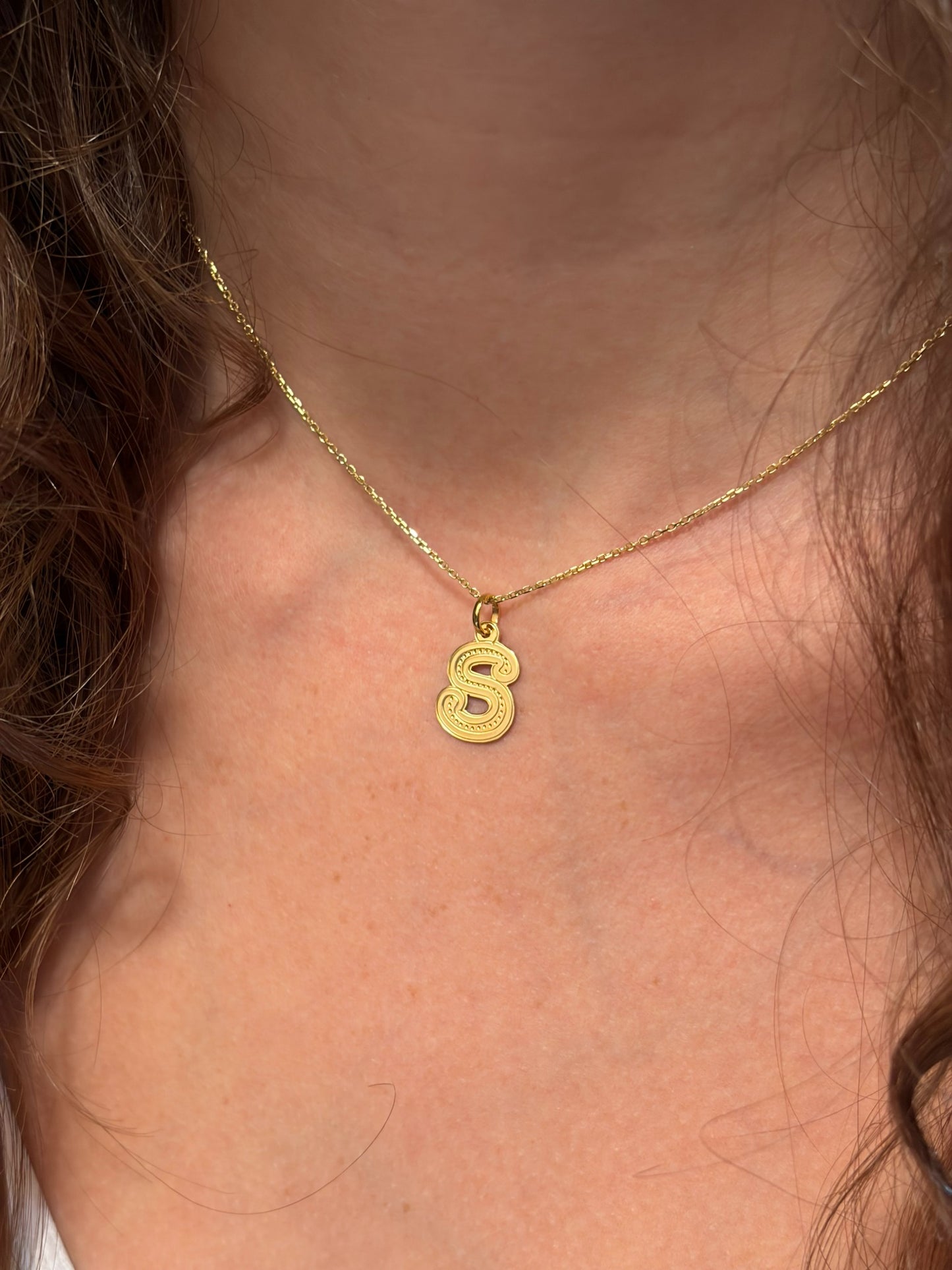 "Stippled Initial" Pendant Necklace - 14k Solid Gold