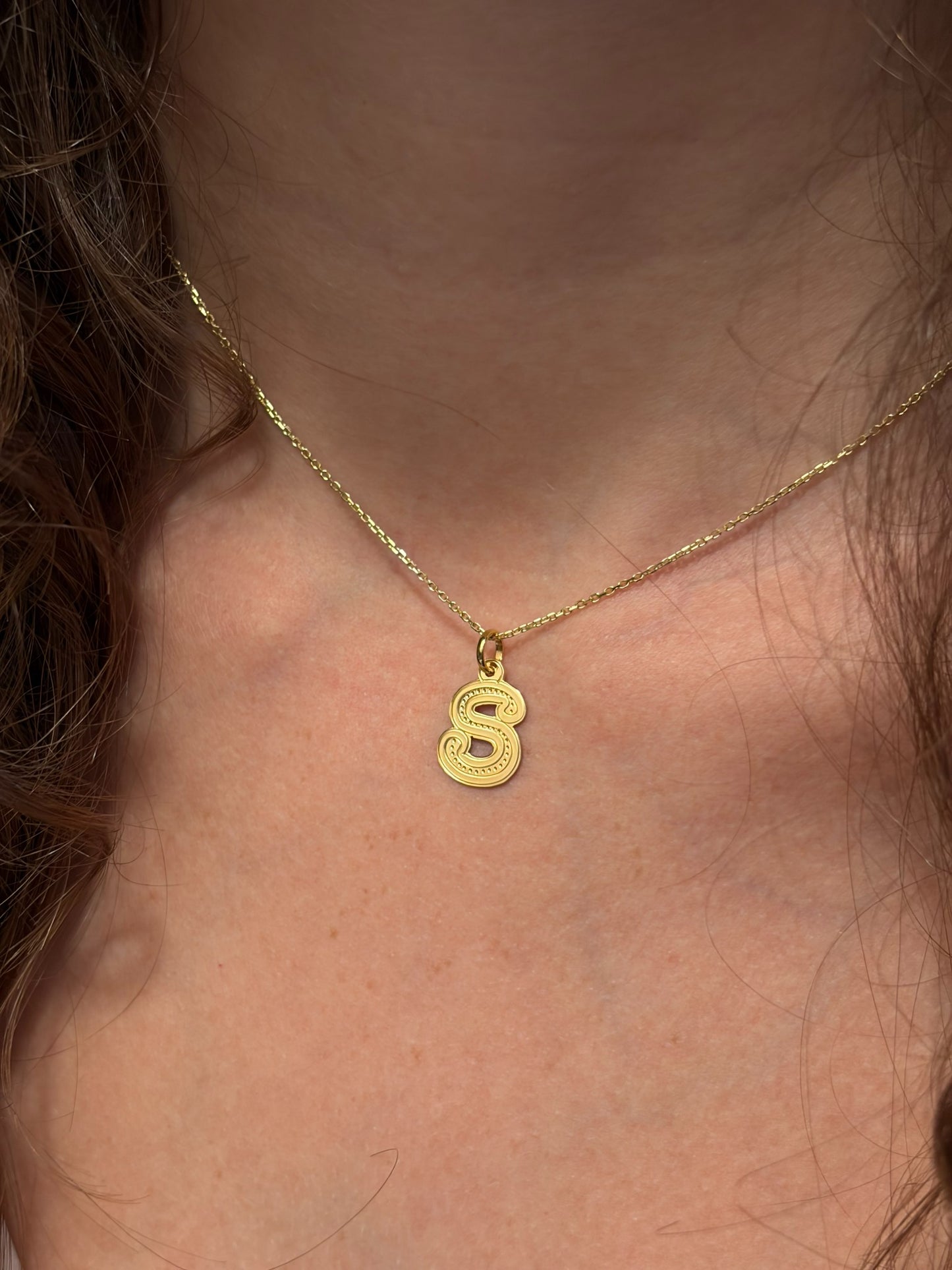 "Stippled Initial" Pendant Necklace - 14k Solid Gold