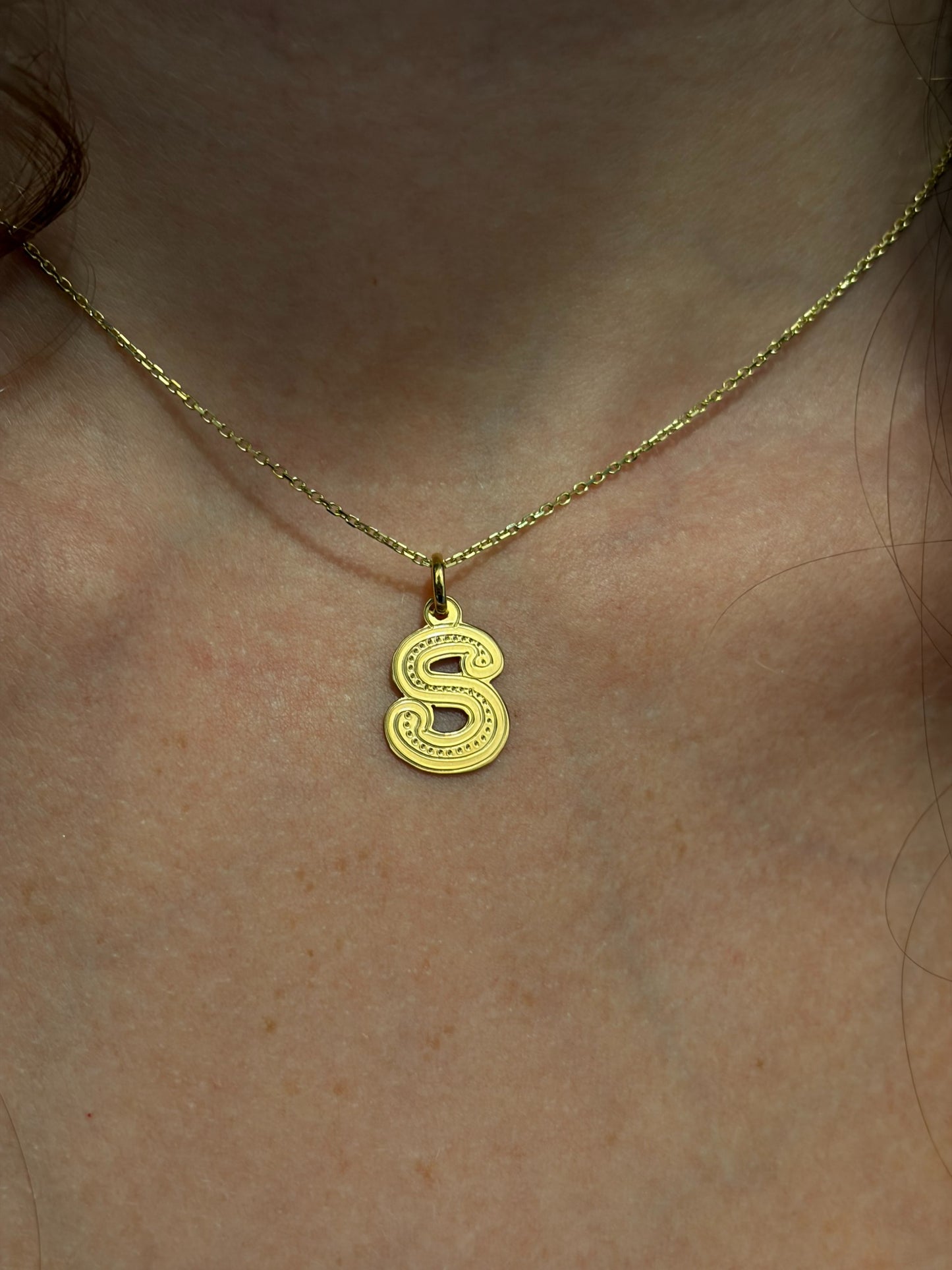 "Stippled Initial" Pendant Necklace - 14k Solid Gold