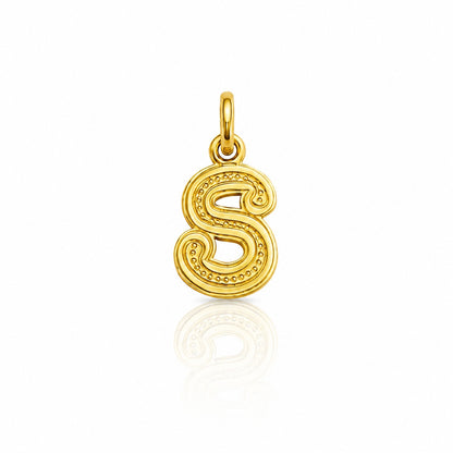"Stippled Initial" Pendant Necklace - 14k Solid Gold