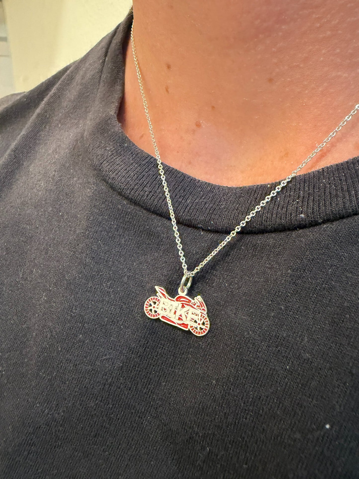 "Moto Enamel" Pendant Necklace – 925 Solid Silver, 92k Solid Gold