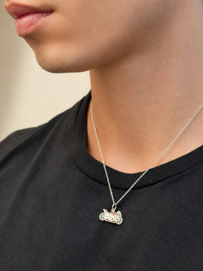 "Moto Enamel" Pendant Necklace – 925 Solid Silver, 92k Solid Gold