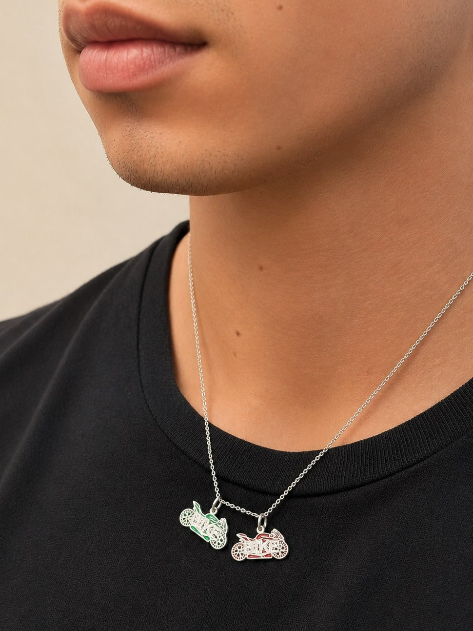 "Moto Enamel" Pendant Necklace – 925 Solid Silver, 92k Solid Gold